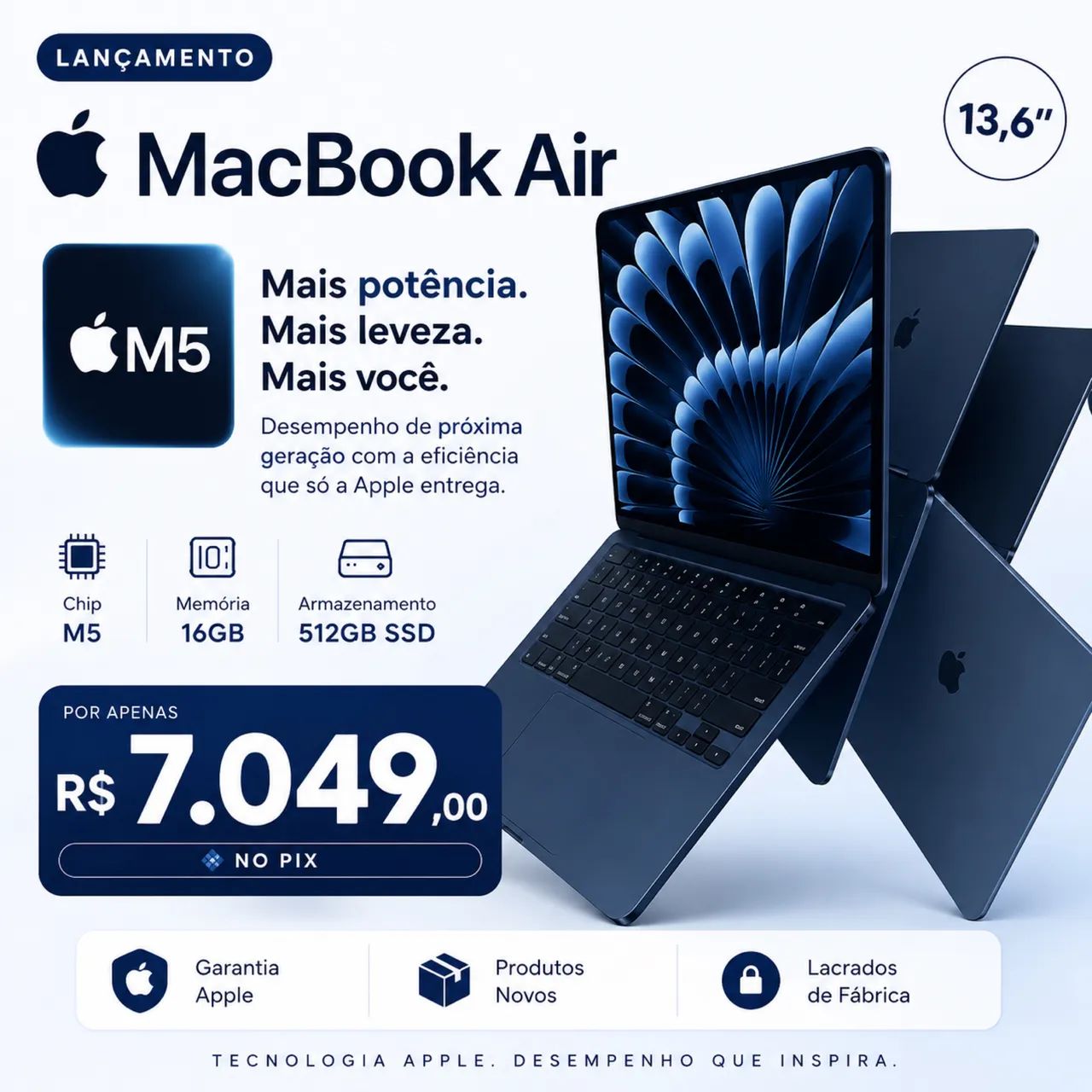 Macbook Air M5 16GB RAM 512GB SSD Tela 13 Pol Midnight Blue Novo Macbook Air M5 16GB RAM 512GB SSD Tela 13 Pol Midnight Blue Novo