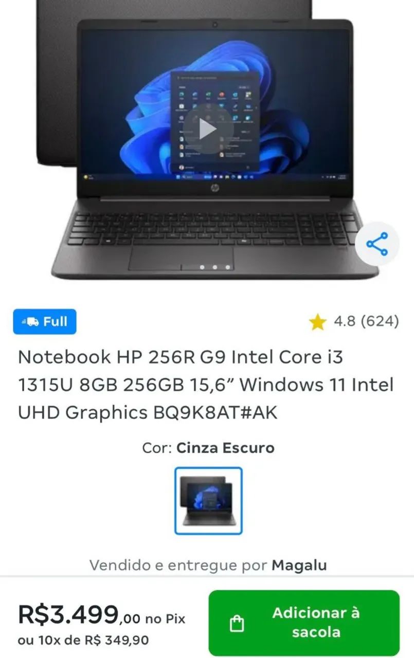 (NOVO) Notebook HP 256R G9 Intel Core i3  - Foto 5