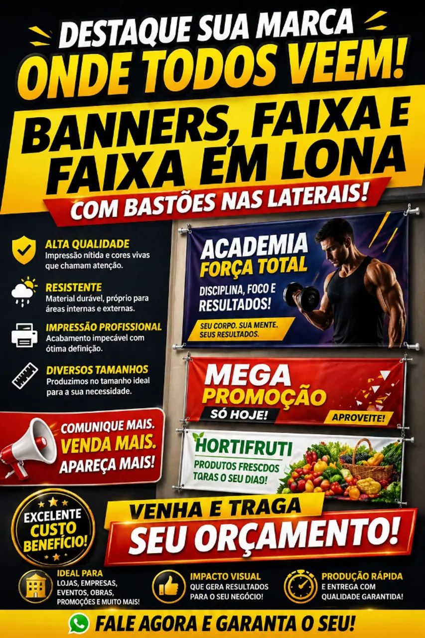 Banner personalizado | Comunicação visual | Faixas, adesivos e placas com entre