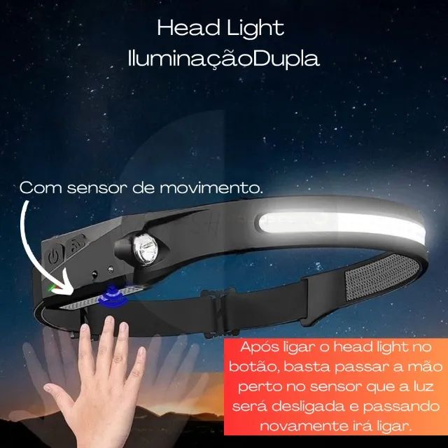 Lanterna De Cabeça Com Sensor Recarregável Resistente A Água - Foto 5