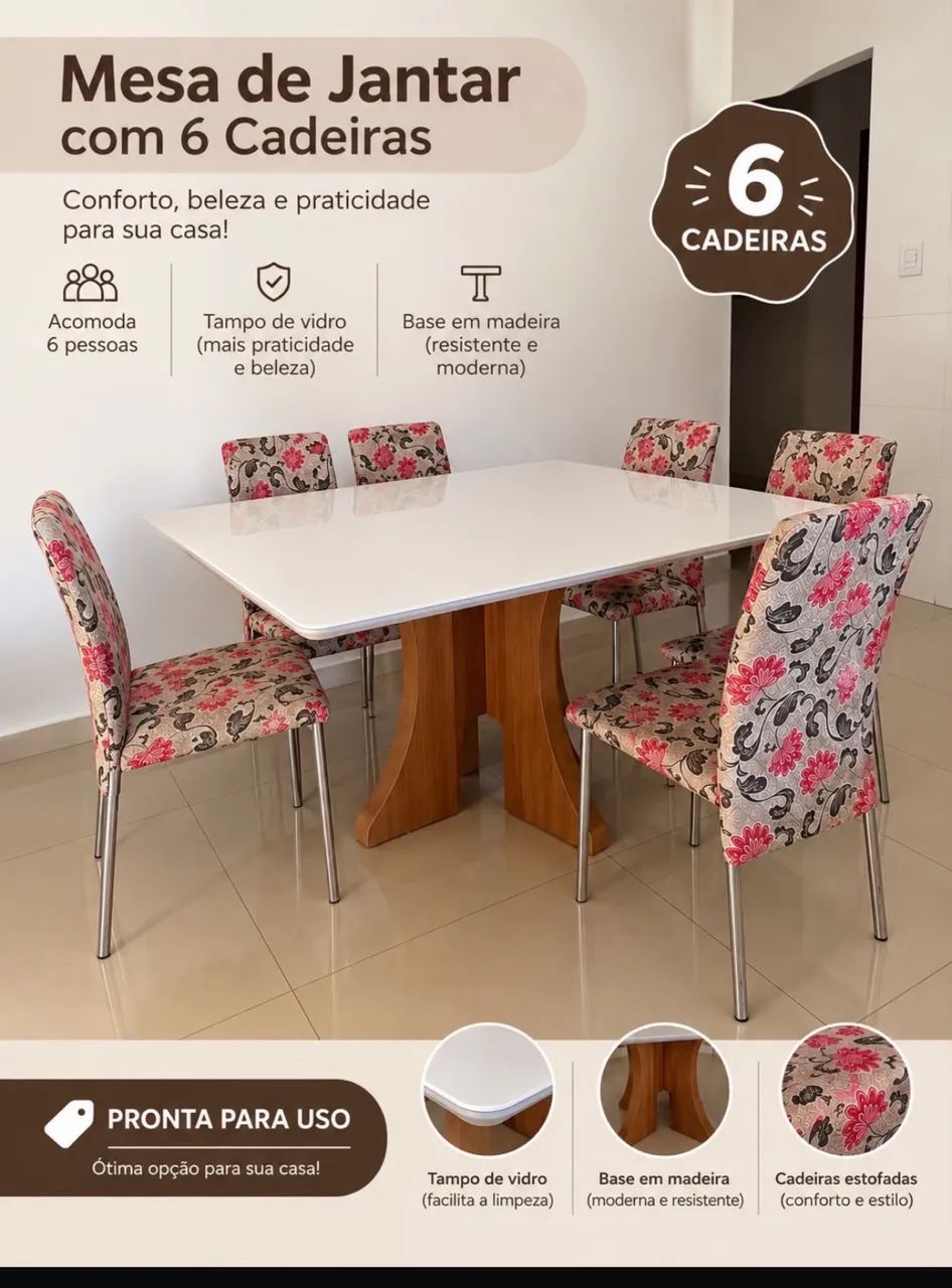 Mesa com tampo de vidro