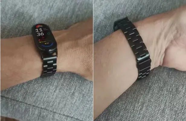 Pulseira metálica p/ relógio mi band 8, 9 e 10 Prata / Preta - Foto 6