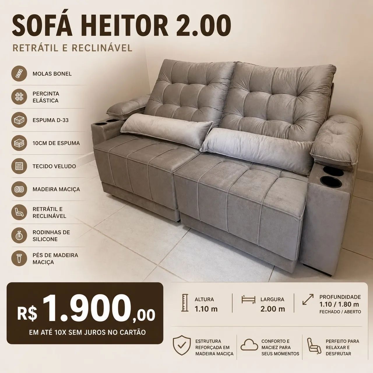 Sofá Retrátil 2.00m