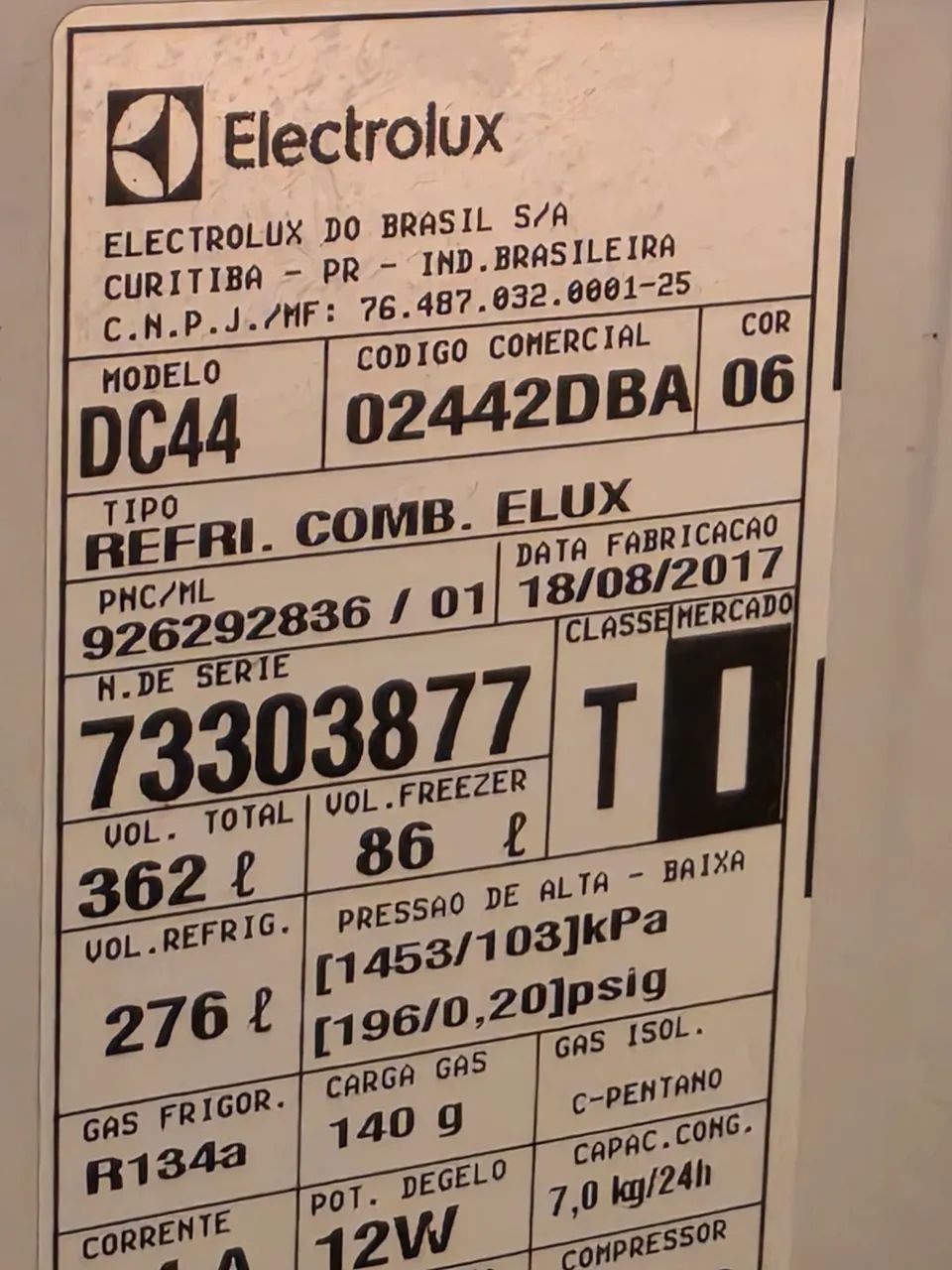 Geladeira usada Eletrolux dúplex 362 litros