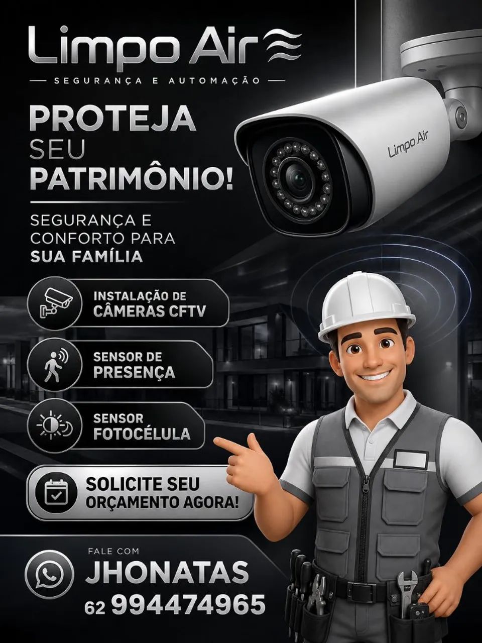 Instalação de Câmeras CFTV, Sensor Fotocélula e Sensor de presença!