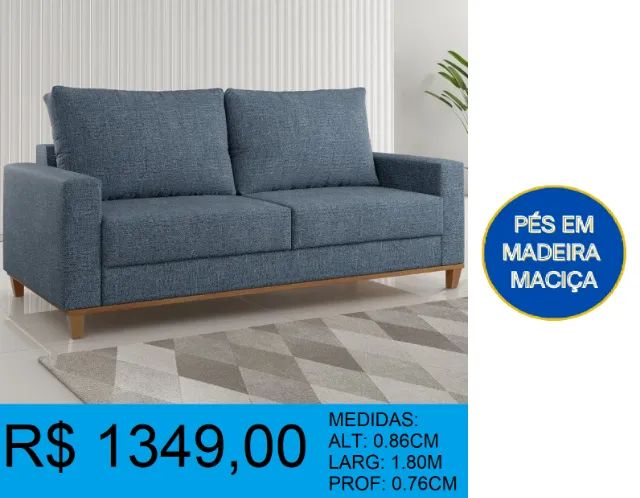 SOFA - PÉS EM MADEIRA MACIÇA - DISPONIVEL EM 3 CORES - QUALIDADE OTIMA =  ENTREGA GRATIS - Foto 3
