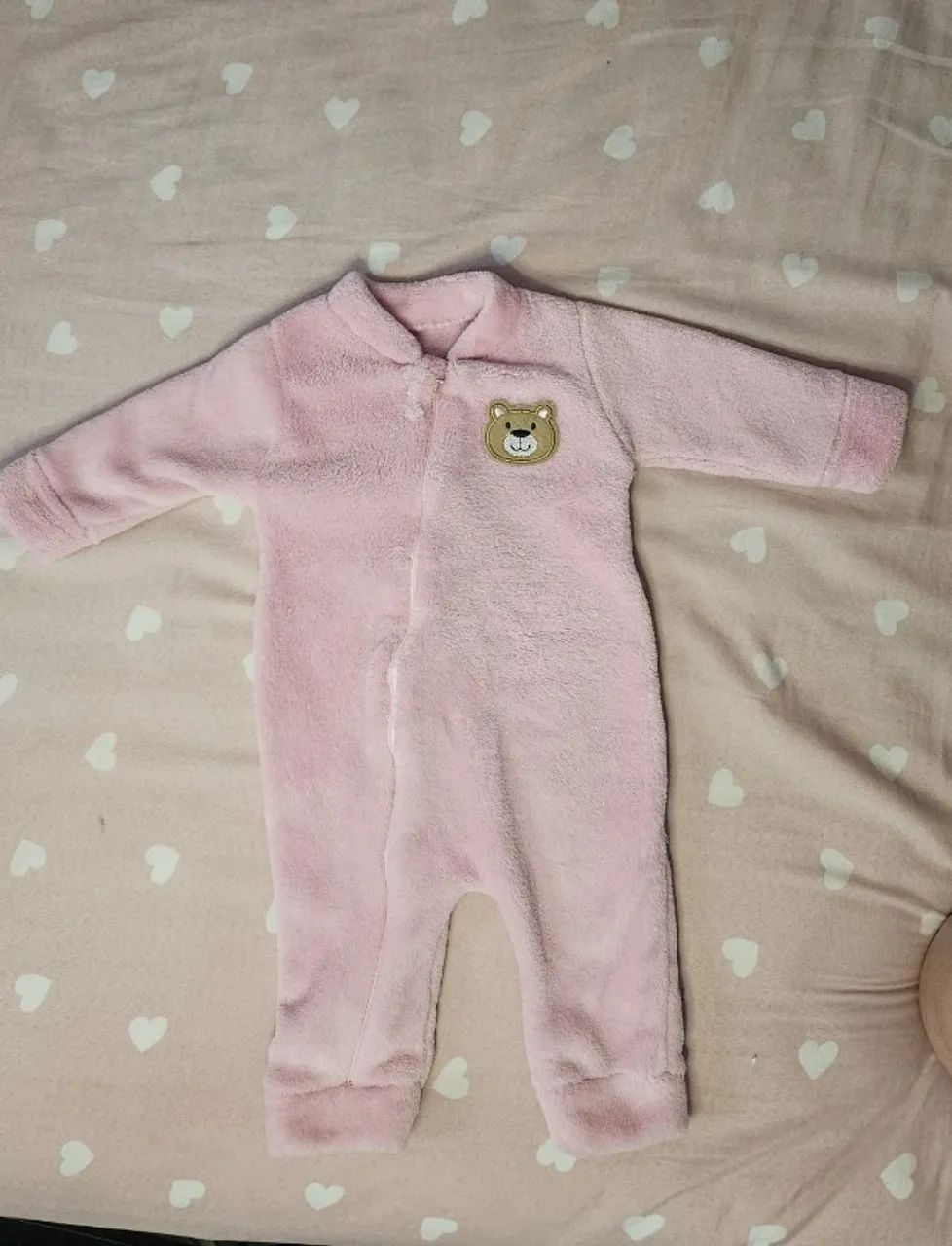 Macacão pelúcia super fofinho e quentinho para bebê menina (3 à 6 meses)