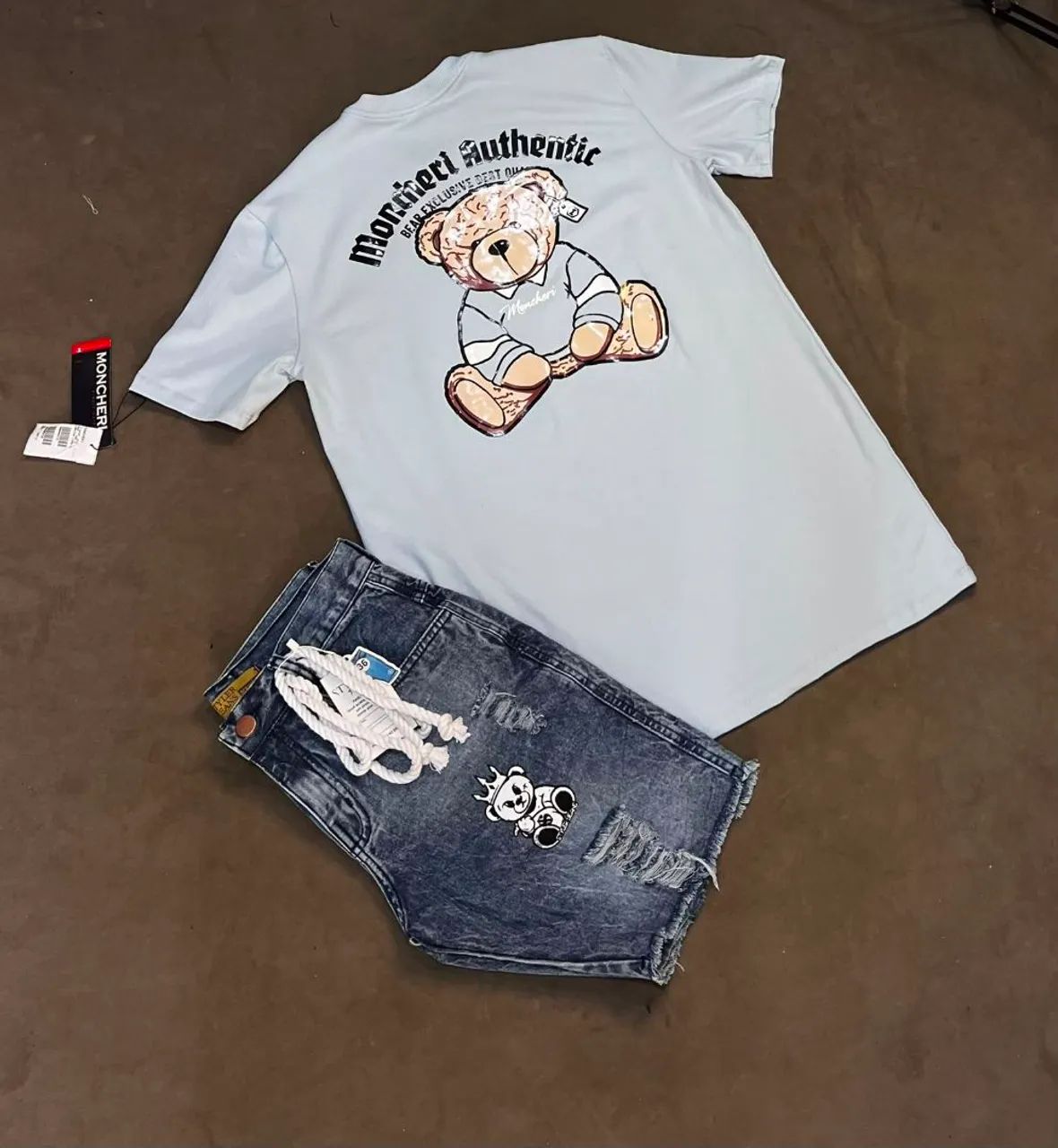 Kits de roupas bermuda jeans camisas de algodão originais  - Foto 5
