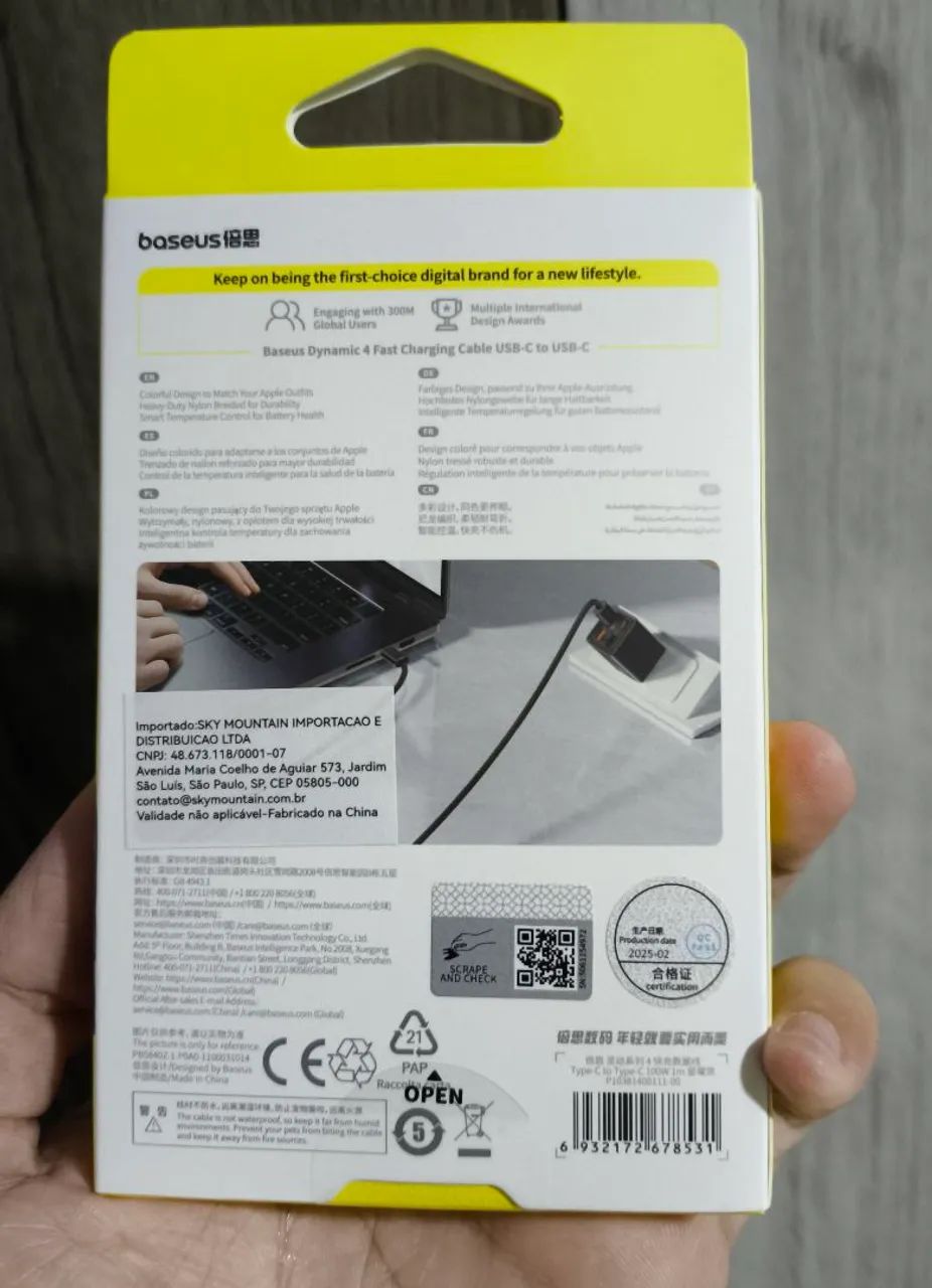 Cabo Baseus Dynamic 4 USB-C 100W PD 1m Carregamento Rápido Original - Foto 2