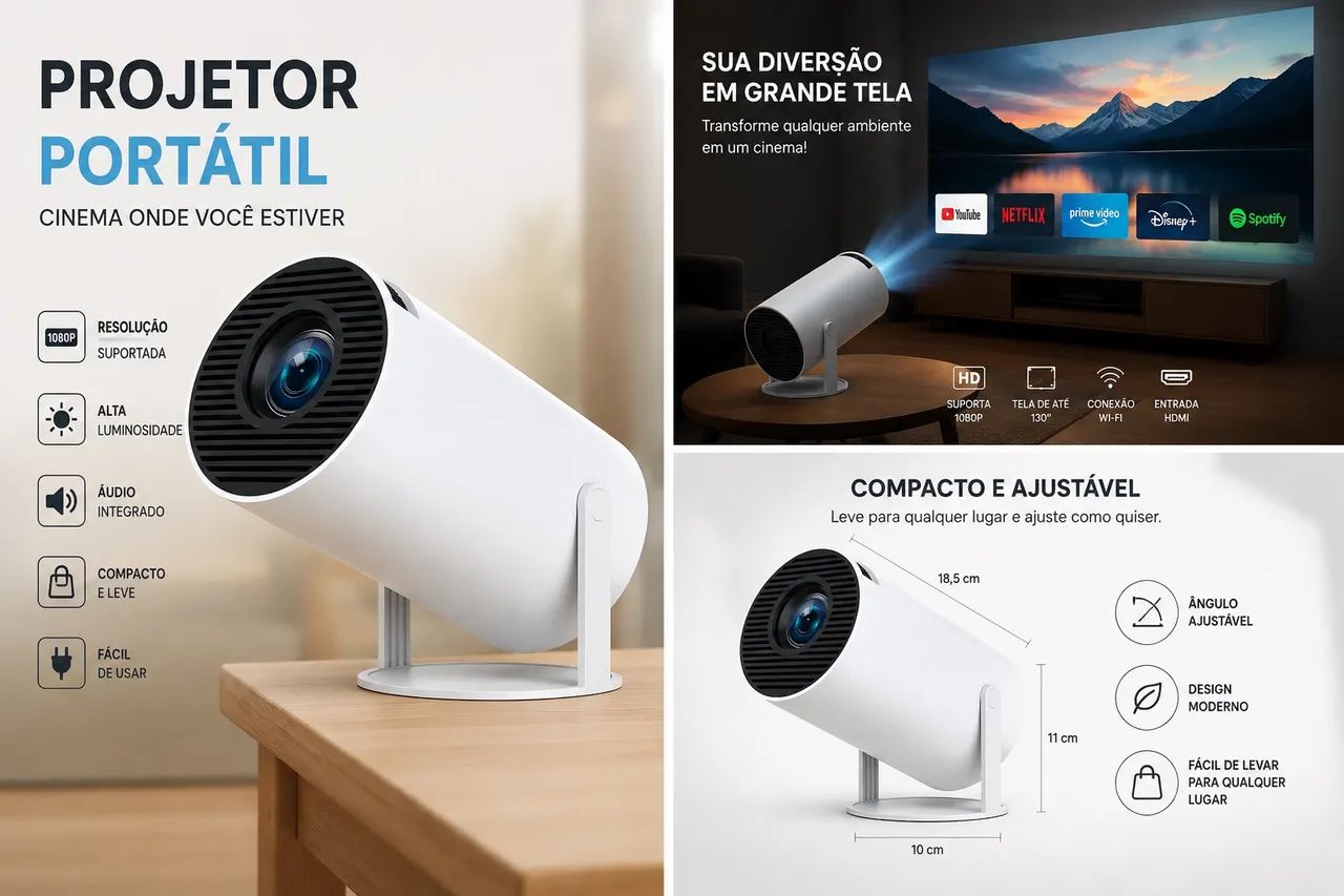Projetor Smart Portátil Android 12 | Wi-Fi | Bluetooth | Até 120 polegadas  - Foto 2