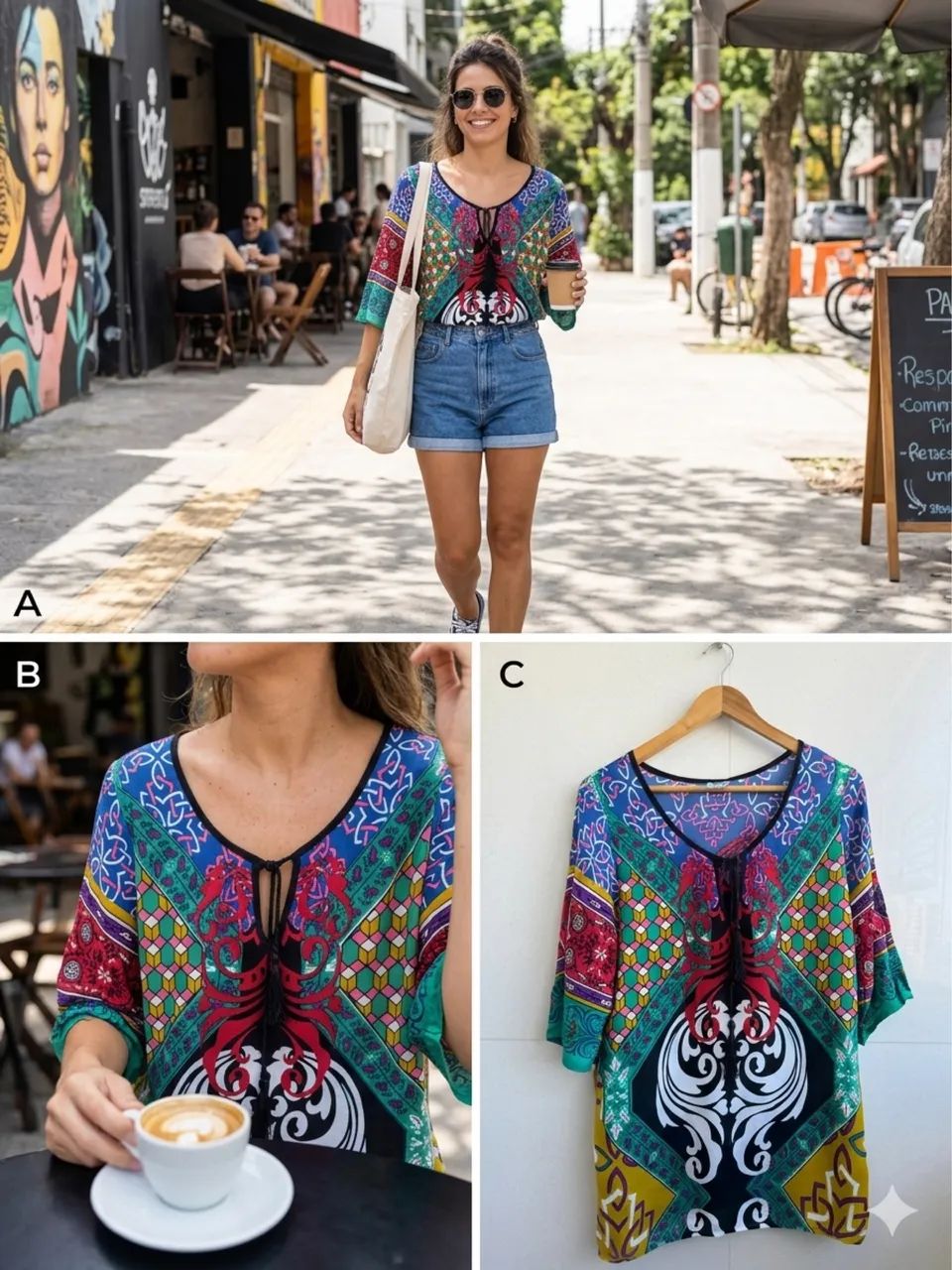 Camisa Bata Indiana Palak - 100% Viscose (Nova)