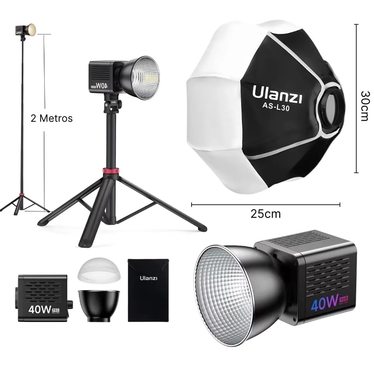Kit de Iluminação Portátil Ulanzi W40 Pro RGB com Mini balão chinês 30cm
