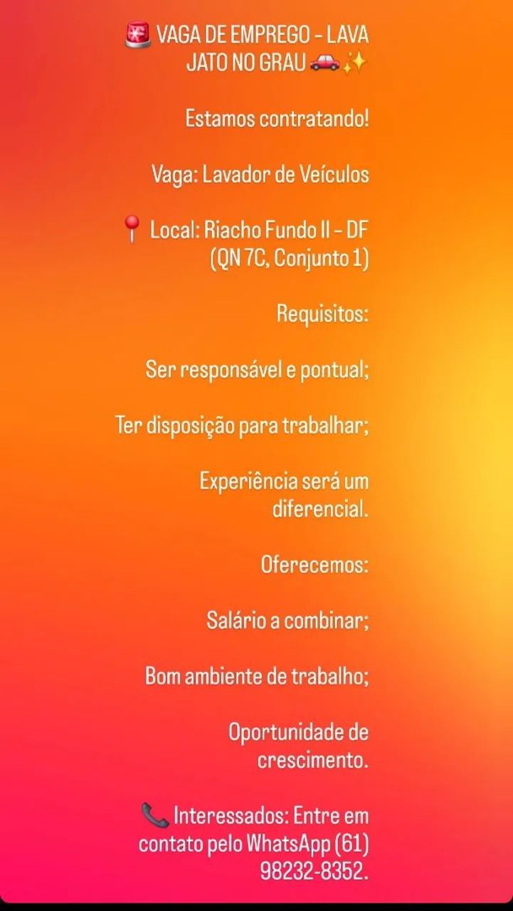 Vaga de Lavador de carros