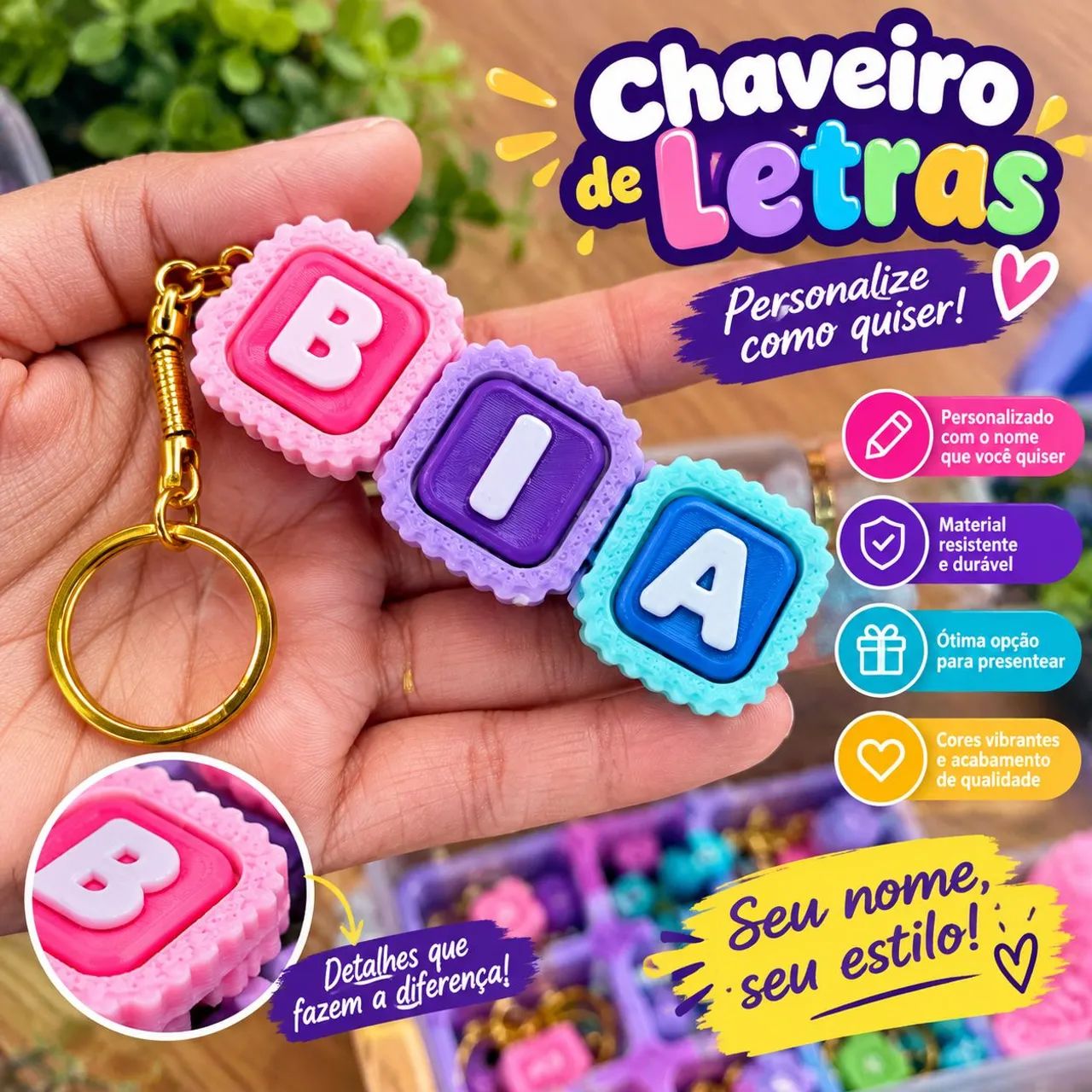 Chaveiro click personalizado - 4 botões