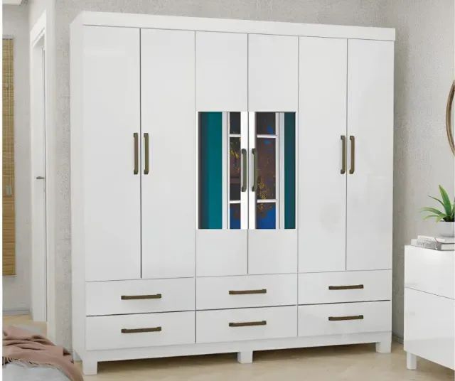 Guarda Roupa Dallas Branco com Espelho (A Pronta Entrega)
