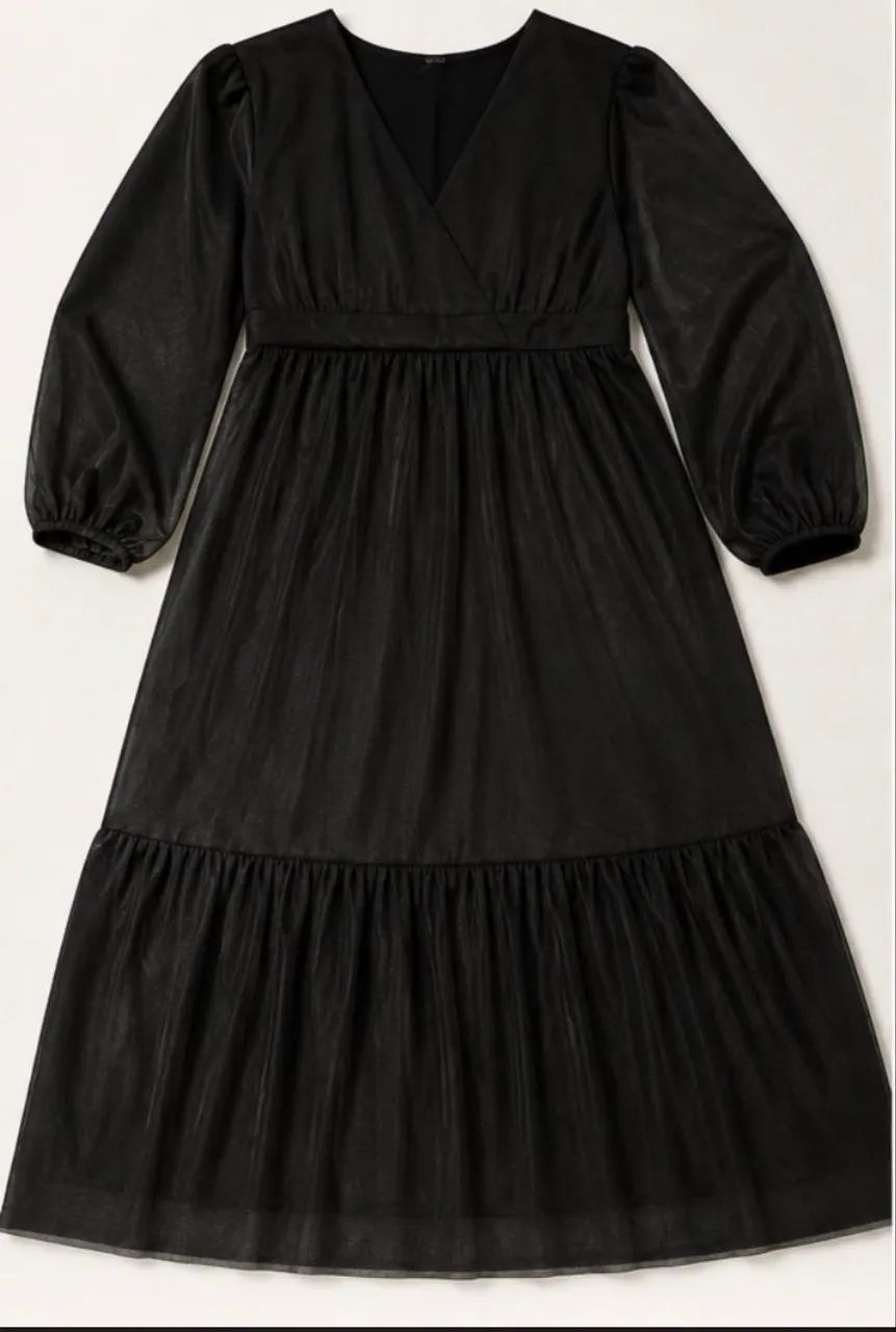 vestido longo preto em tule