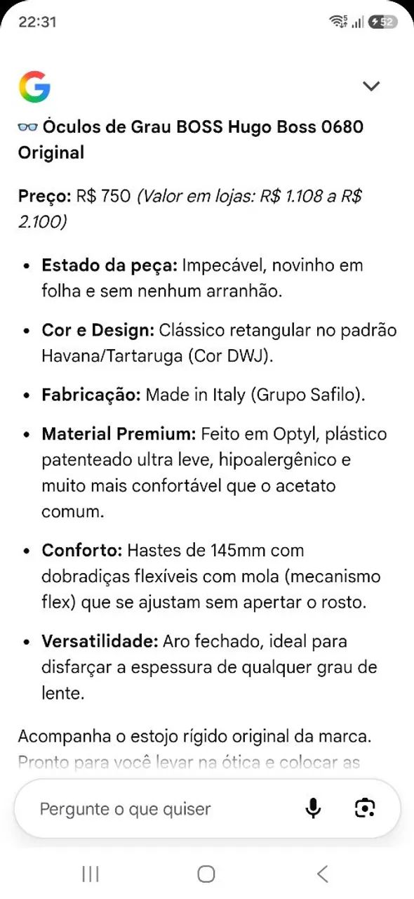 ARMAÇÃO DE GRAU HUGO BOSS 0680 ORIGINAL  - Foto 5