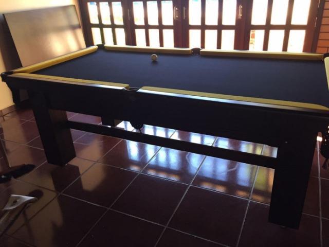 Mesa de Sinuca Madeira Maciça Tabaco Tecido Preto Bordas Amarelas Modelo PAD2254 - Foto 2