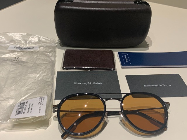 54 様 Óculos Ermenegildo Zegna - Preto/Âmbar - Lente Zeiss Autêntico