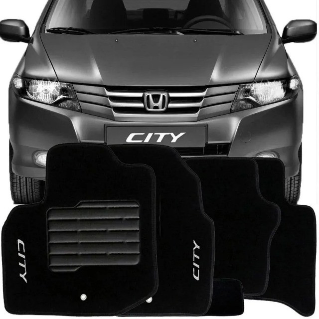 Jogo Tapete Carpete Preto Honda City 2009 à 2014 - 05 ou 03 Peças