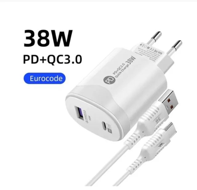 Produto Novo Carregador de Celular 38W com cabo USB tipo-C