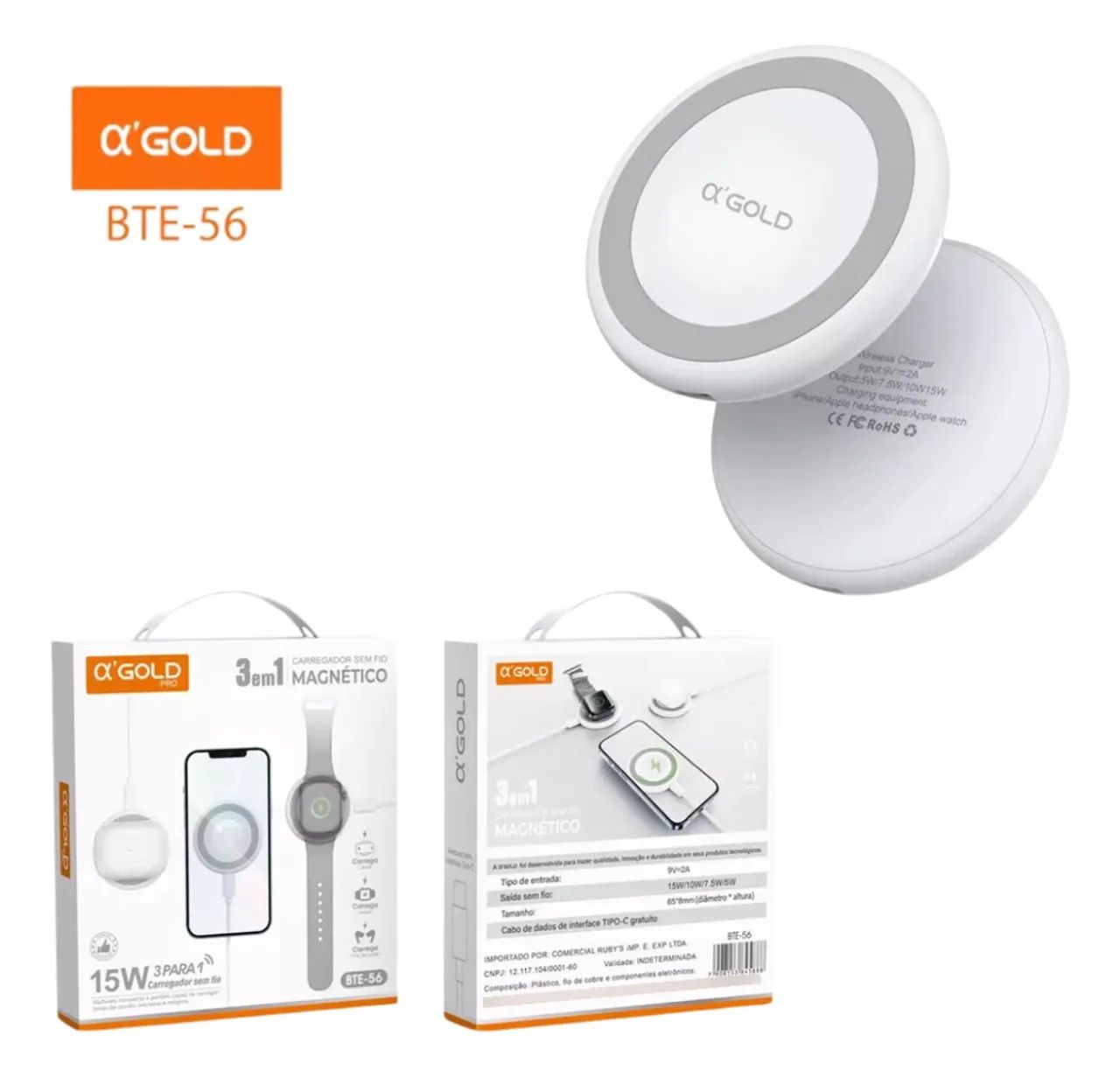 Carregador Magnético 3 em 1 para Smartwatch, Celular e Fones de Ouvido - Novo - Foto 3