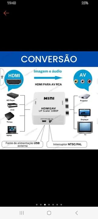 Conversor HDMI para AV Mini 1080p Full HD - Foto 4