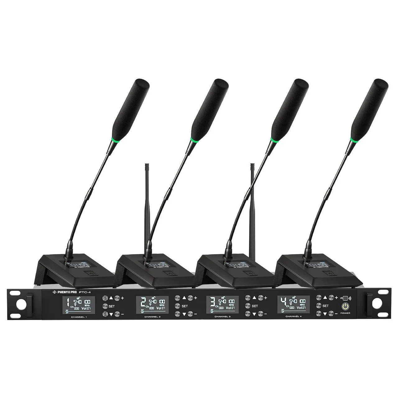 Sistema Quadruplo de Microfone Sem Fio Gooseneck para Conferências Phenyx Pro PTC-4