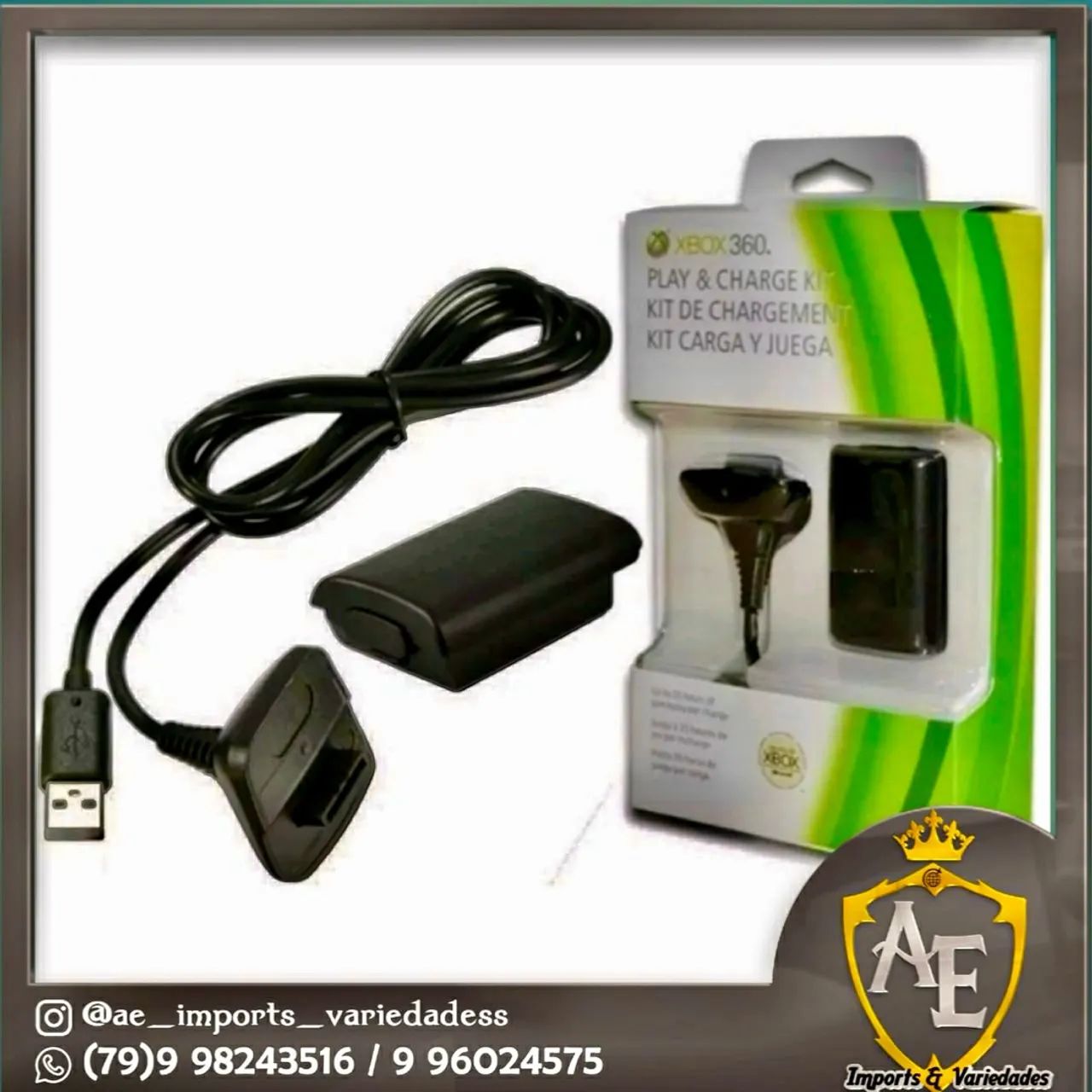 Kit Carregador Xbox 360 bateria + cabo 