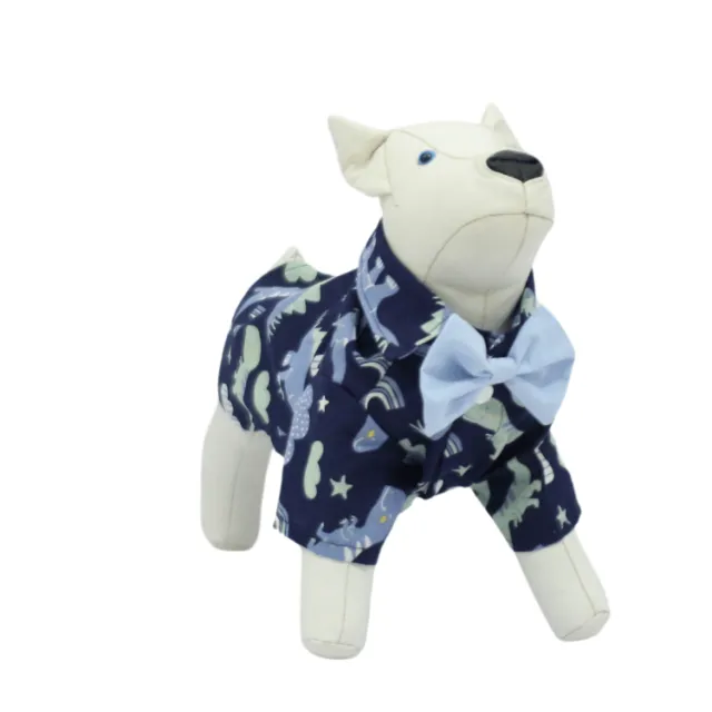 Camisa Azul Estampa Dino C/ Gravata e Azul Marinho