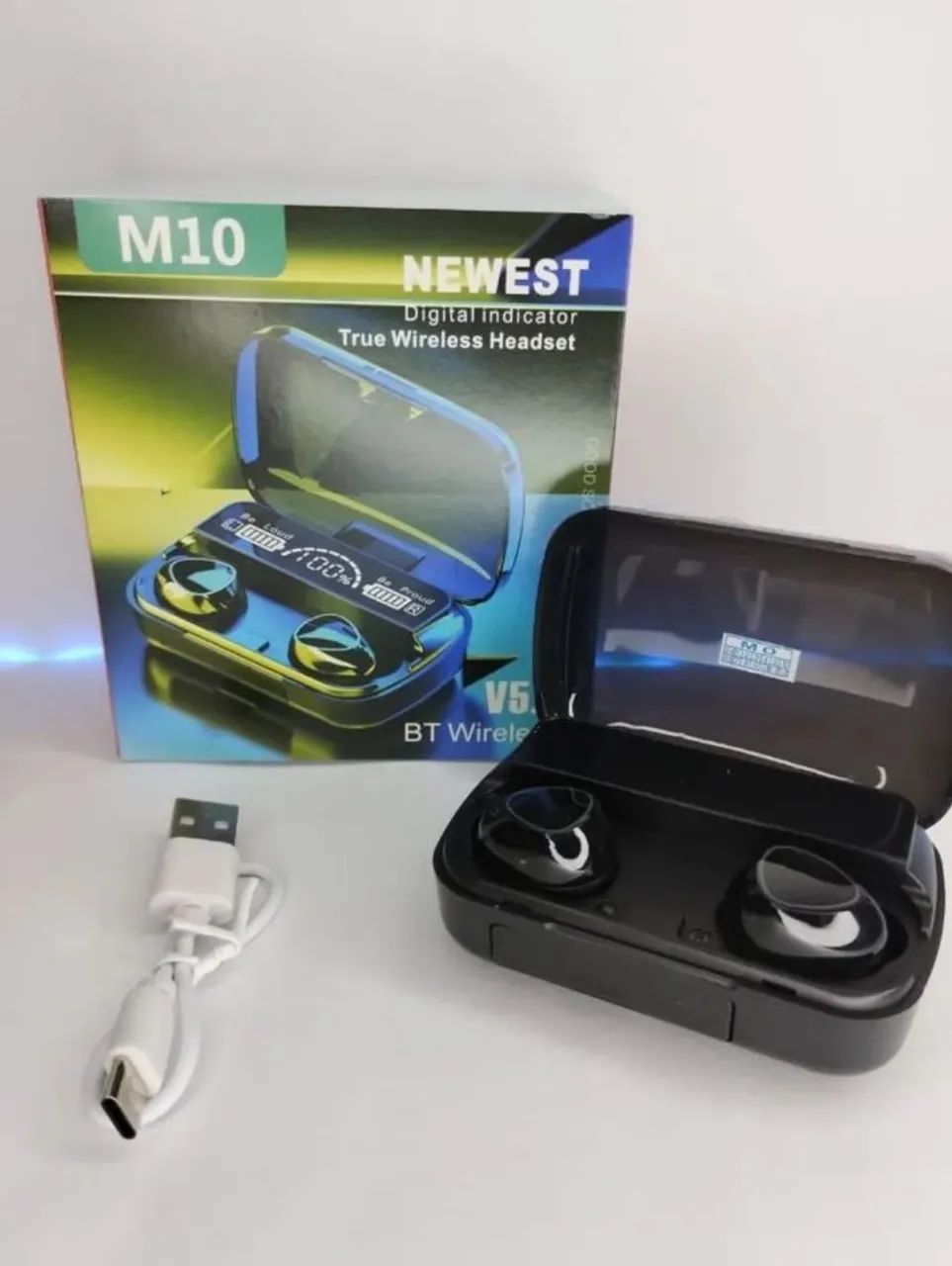 Fone de Ouvido Bluetooth M10 - True Wireless com Display Digital