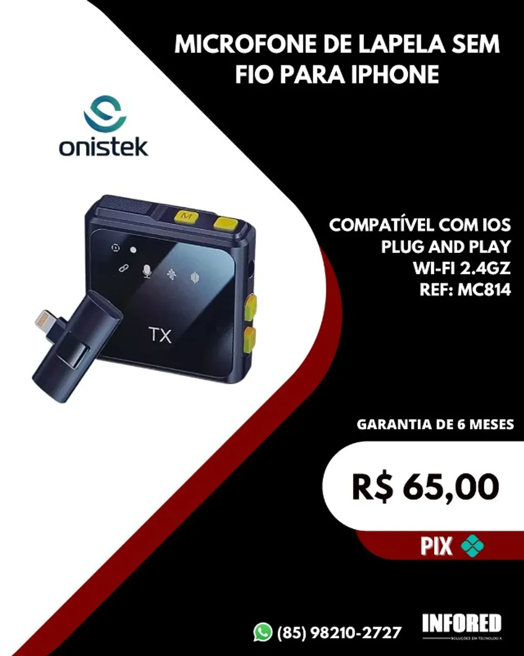 Microfone de lapela sem fio para Iphone MC814