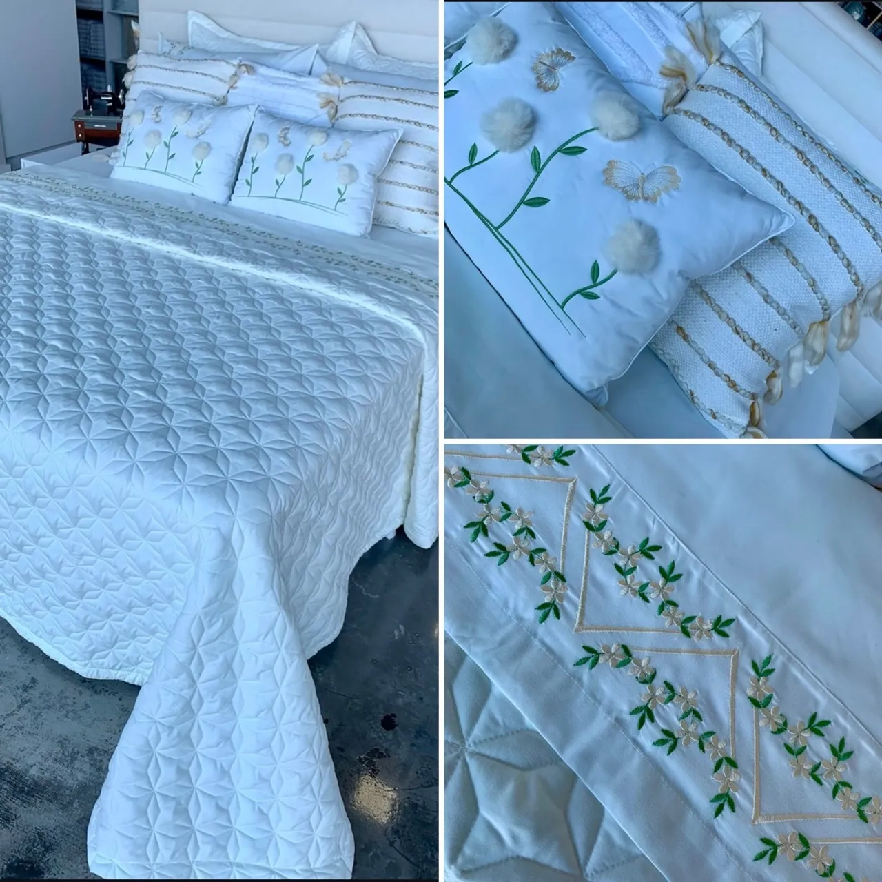 Jogo de Cama Queen Luxo - Floral Branco