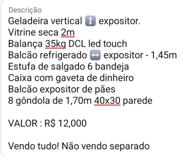 Equipamentos para Padaria/Comercio