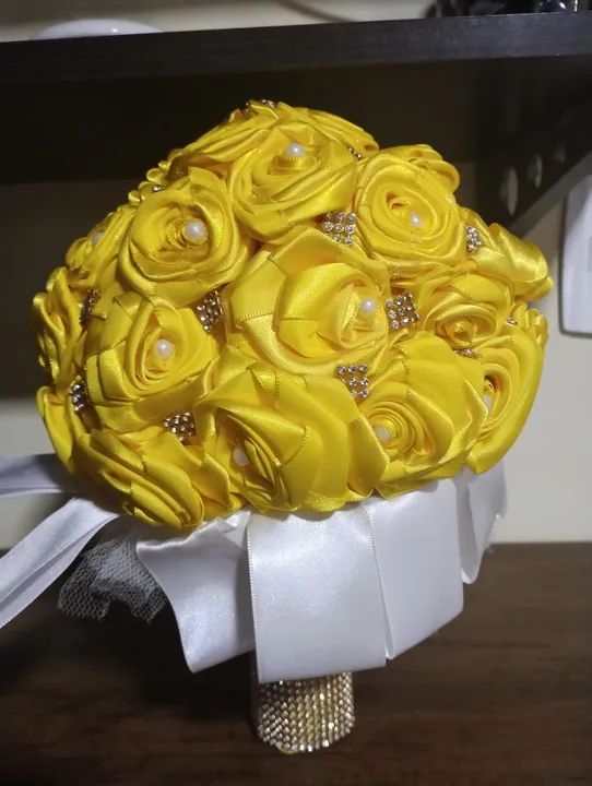 Buquê de noiva artificial amarelo - Foto 3