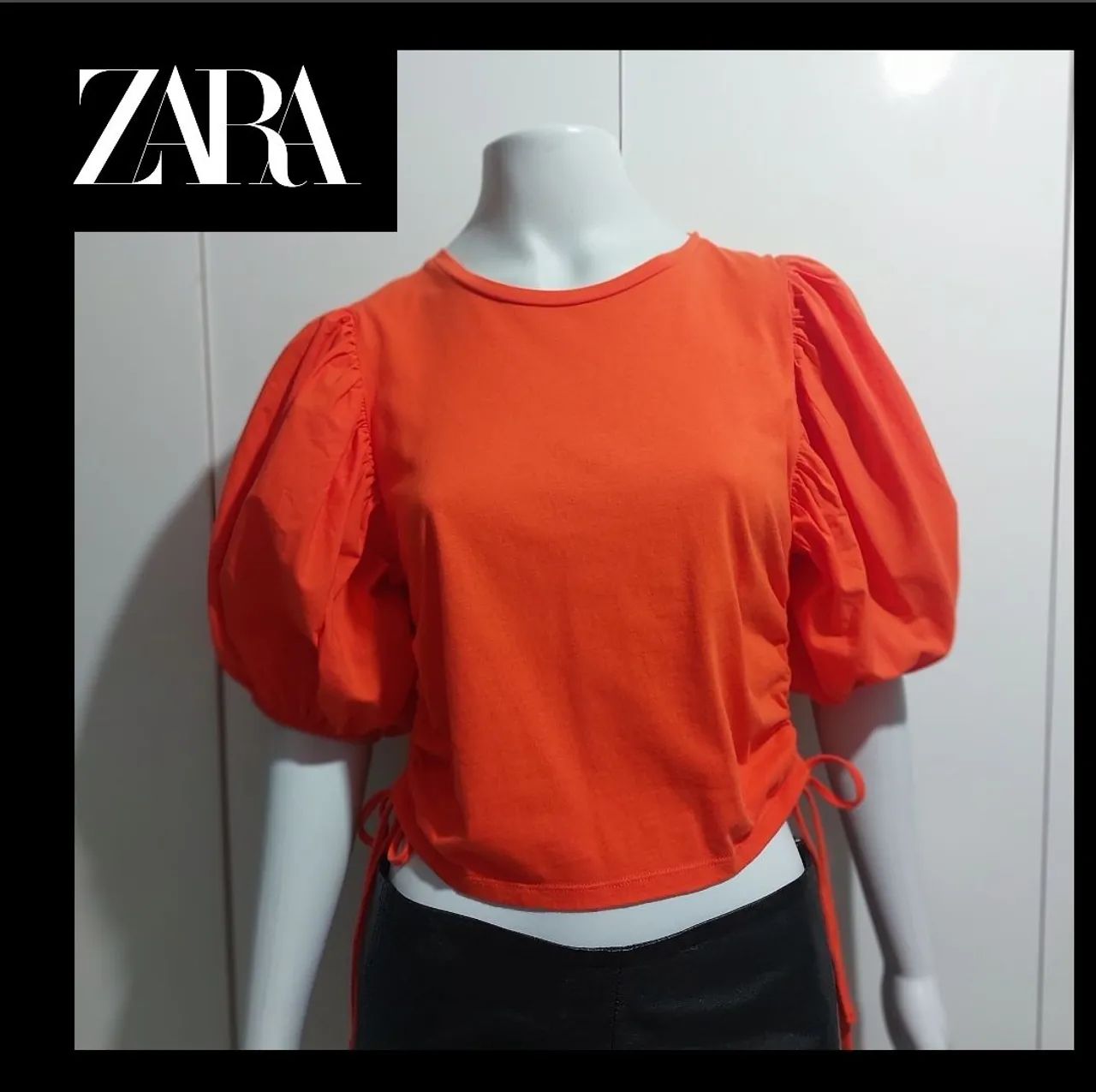 Blusa Laranja Zara com Mangas bufantes Bufantes 