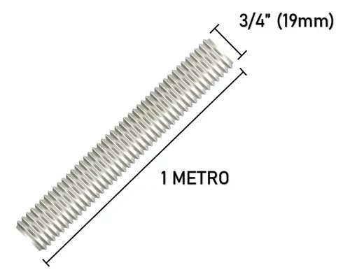 Barra Roscada 3/4'' X 1mt Aço Carbono Zincado - 5 Peças