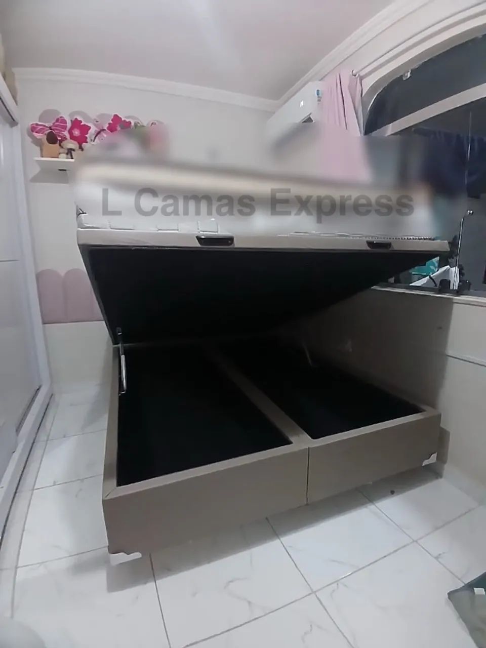 Base de Cama Baú Casal Bipartido Bege Escuro