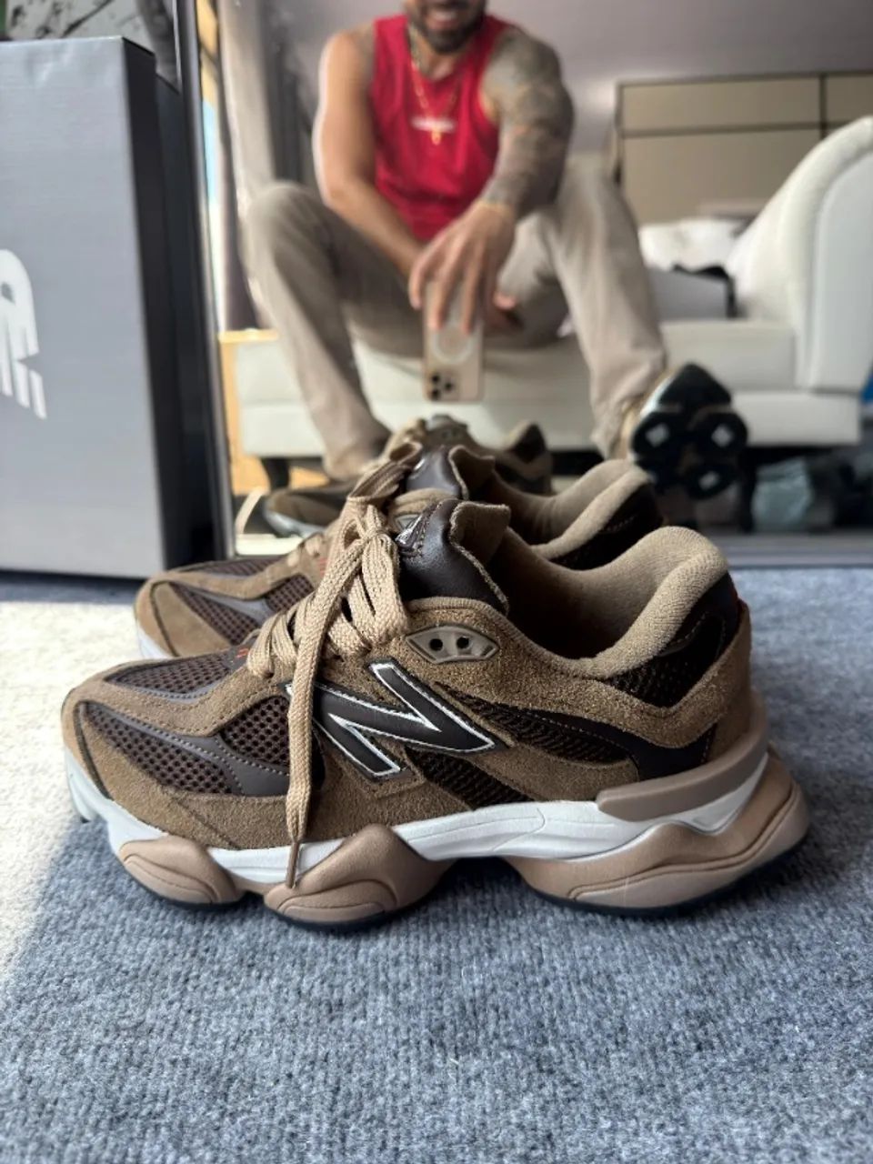 Tênis New Balance 9060 Masculino Marrom Couro - Foto 3