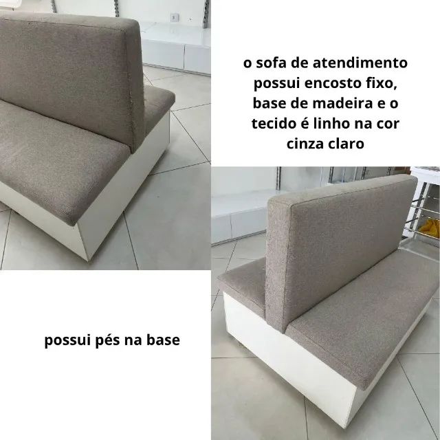 Banco de Atendimento Seminovo - Cinza Claro, Linho - Foto 3