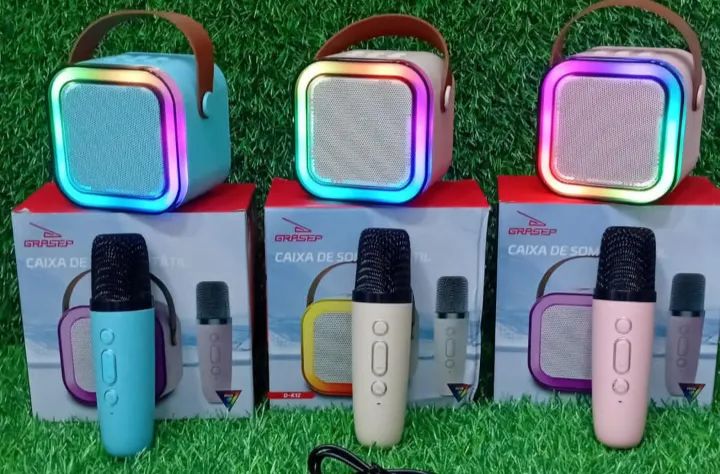 Caixinha De Som Bluetooth Com Microfone Karaokê Pega Pendrive Rádio Cartão De Memória 