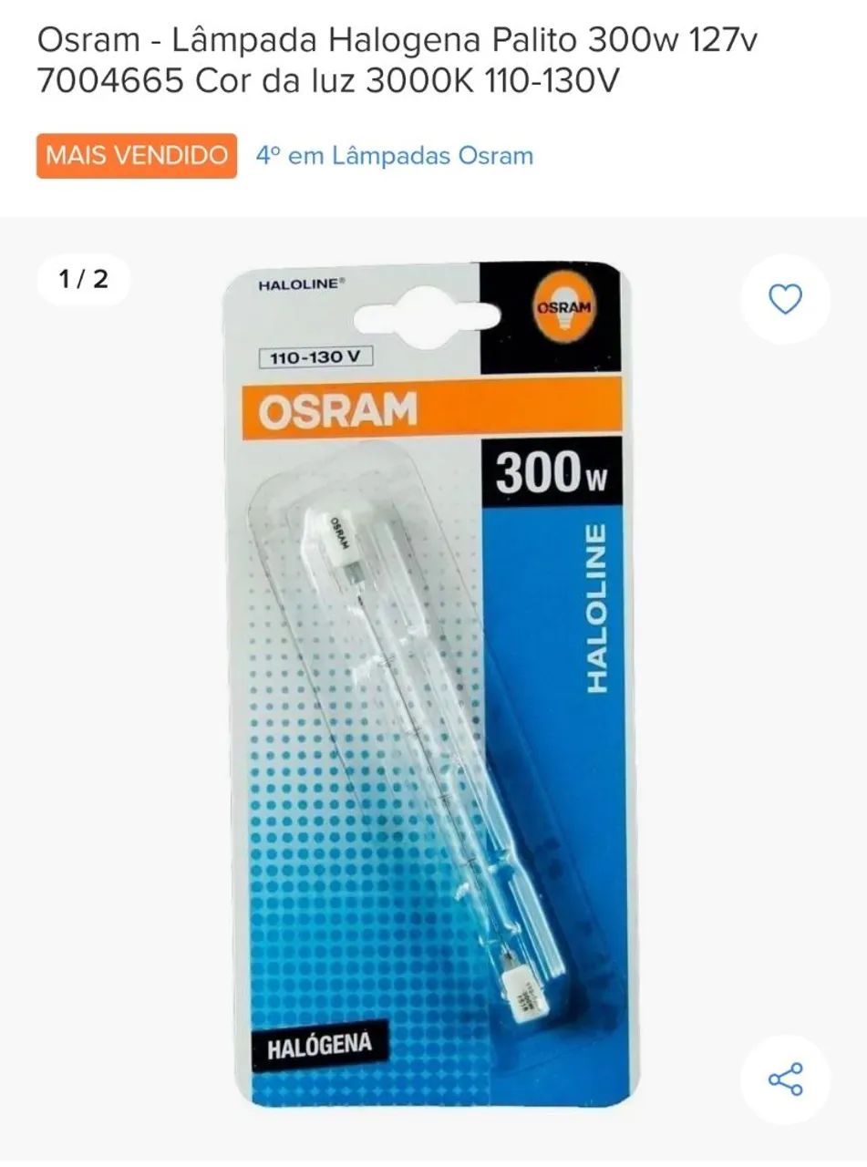 3 Lâmpadas Halógena Palito Osram 300W 