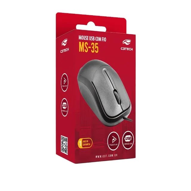 Mouse USB C3Tech Ms-35Bk, 1.000 Dpi, Básico, Preto  - Foto 4
