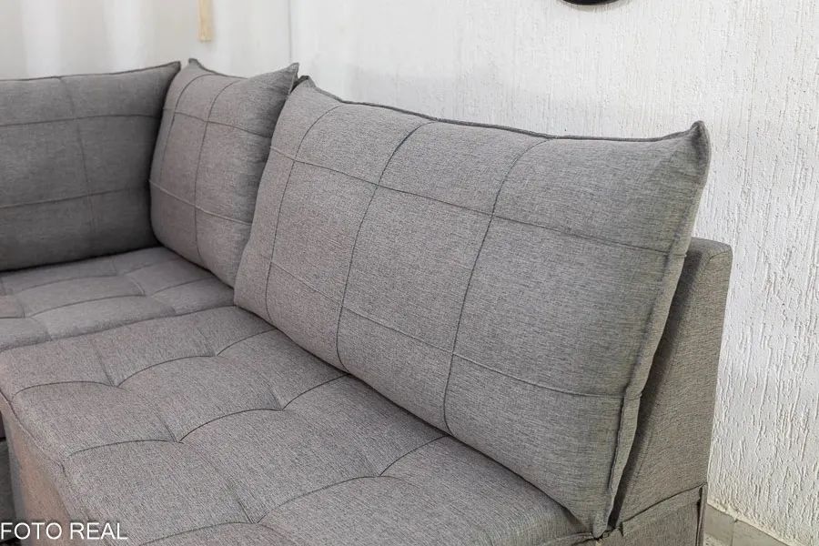 Sofá Canto 5 lugares com Puff Canadá  Linho Cinza rf87 - Foto 2
