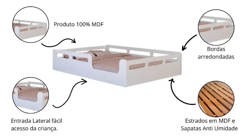 Cama Casal Montessoriana Para Crianças Com Grade De Proteção  - Foto 3