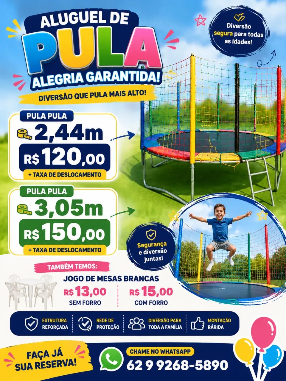 Aluguel de pula pula e jogo de mesa
