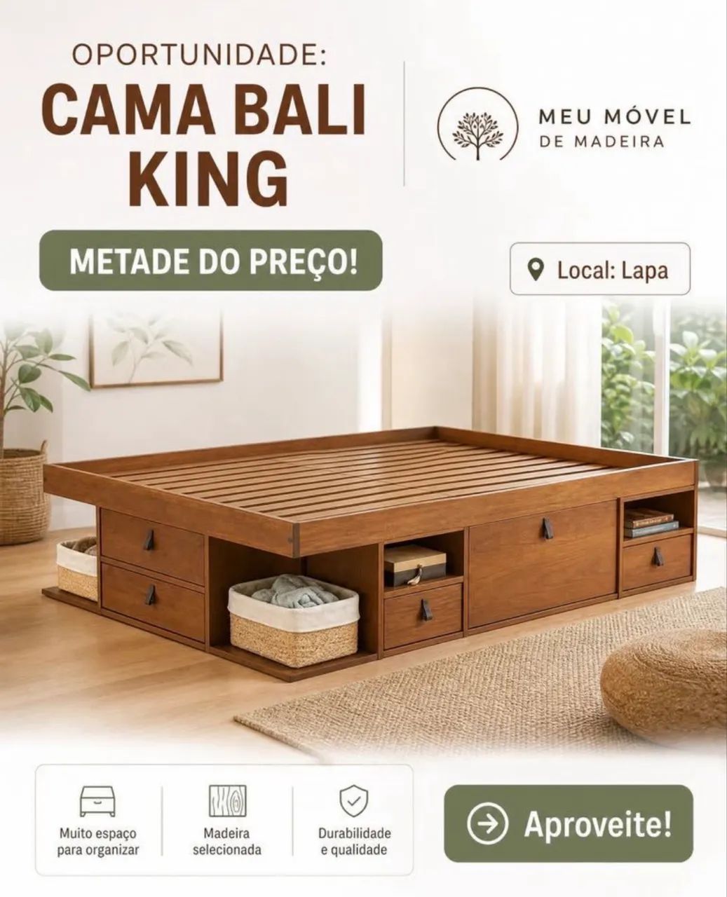 OPORTUNIDADE CAMA KING DE MADEIRA NOVA