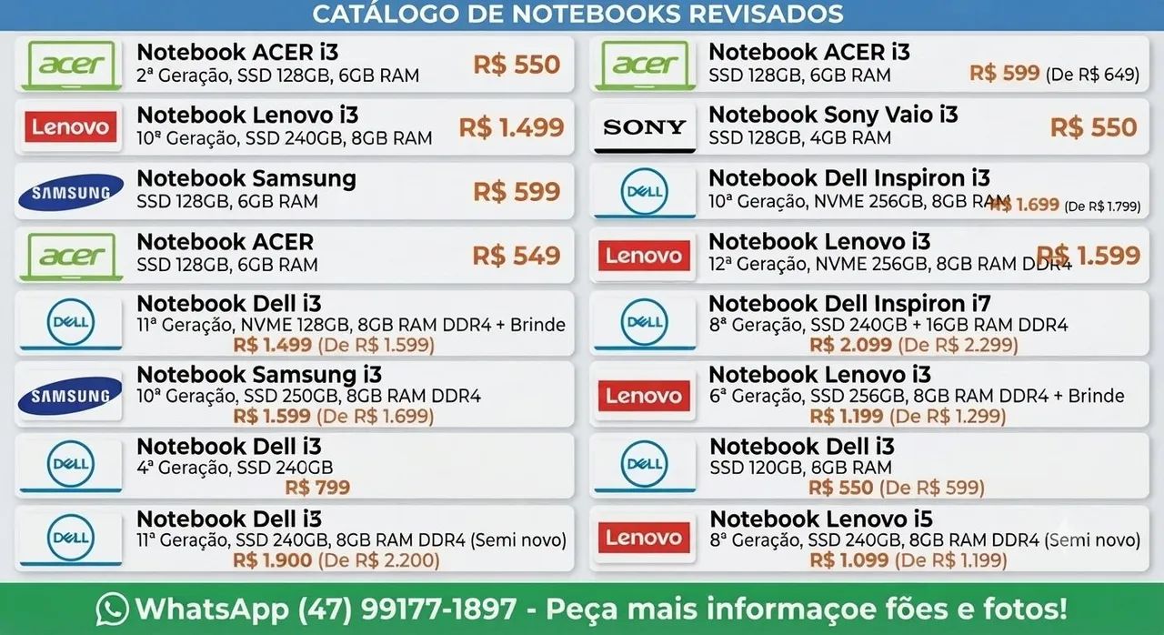 Notebook vários modelos disponíveis 