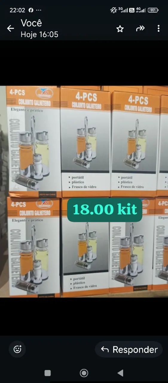 Kit 4 PCs galheteiro 18.00