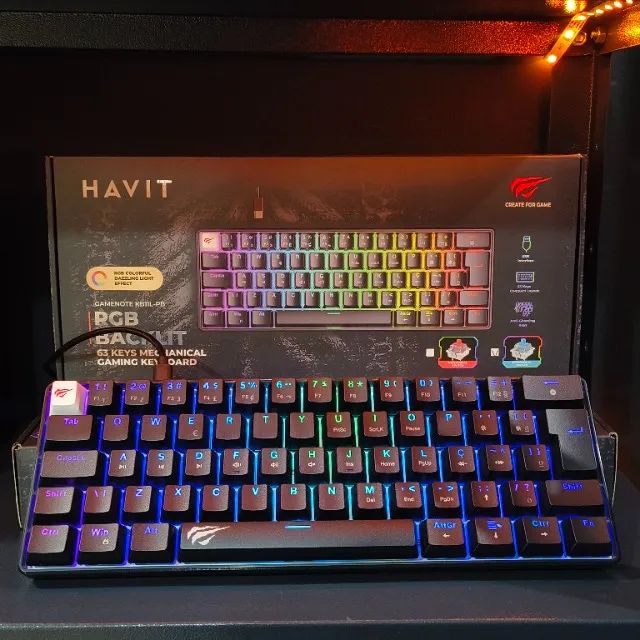 Teclado Mecânico Gamer RGB Havit 60% Switch Azul 